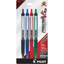 Pilot Precise V5 RT Fyllbar & Retraktabel Bläckpennor, Extra Fin Spets (0.5mm), Svart/Blå/Grön/Röd, 4-pack