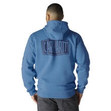 Carhartt Men's Rain Defender Loose Fit Midweight Logo Graphic Sweatshirt, Horizon Blue Heather, Small