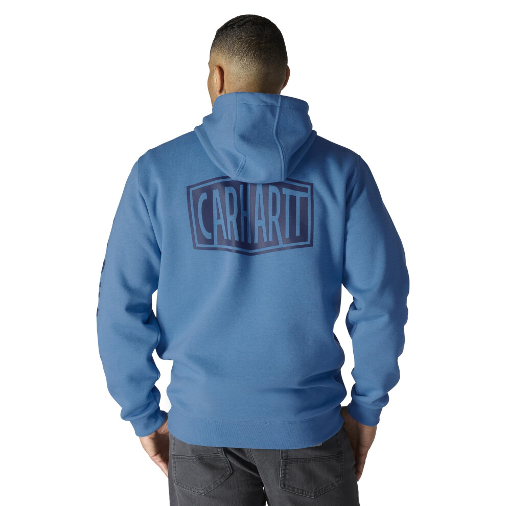 Carhartt Men's Rain Defender Loose Fit Midweight Logo Graphic Sweatshirt, Horizon Blue Heather, Small