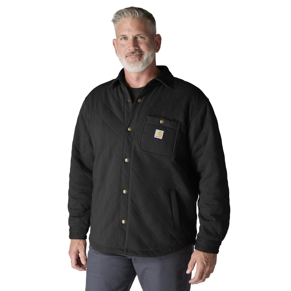 Carhartt Men's Rain Defender Loose Fit Heavyweight Quilted Snap Front Shirt Jac, Black, Medium