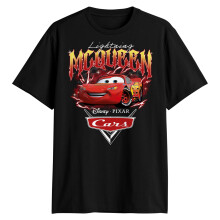 Disney Pixar Cars Lightning McQueen Rockstar Flammen Herren T-Shirt (Schwarz, Groß)