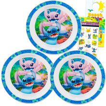Platos de Cena Disney Stitch 3 Pack - Conjunto de 3 Platos de Plástico Stitch y Angel para Niños
