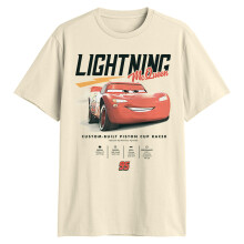 Disney Pixar Cars Lightning McQueen Statistiken T-Shirt (Off White, X-Large)