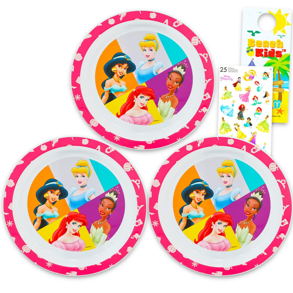 Princess Dinnerware Set 3 Pack - Bundle 3 Plastic Plates Featuring Ariel, Cinderella, And Others Plus Stickers, More | Princess Plates F Disney