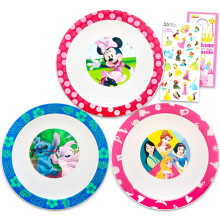Disney Geschirrset für Mädchen - 3-teiliges Küchenzubehör mit 6,5" Stitch, Prinzessin, Minnie Maus Schalen