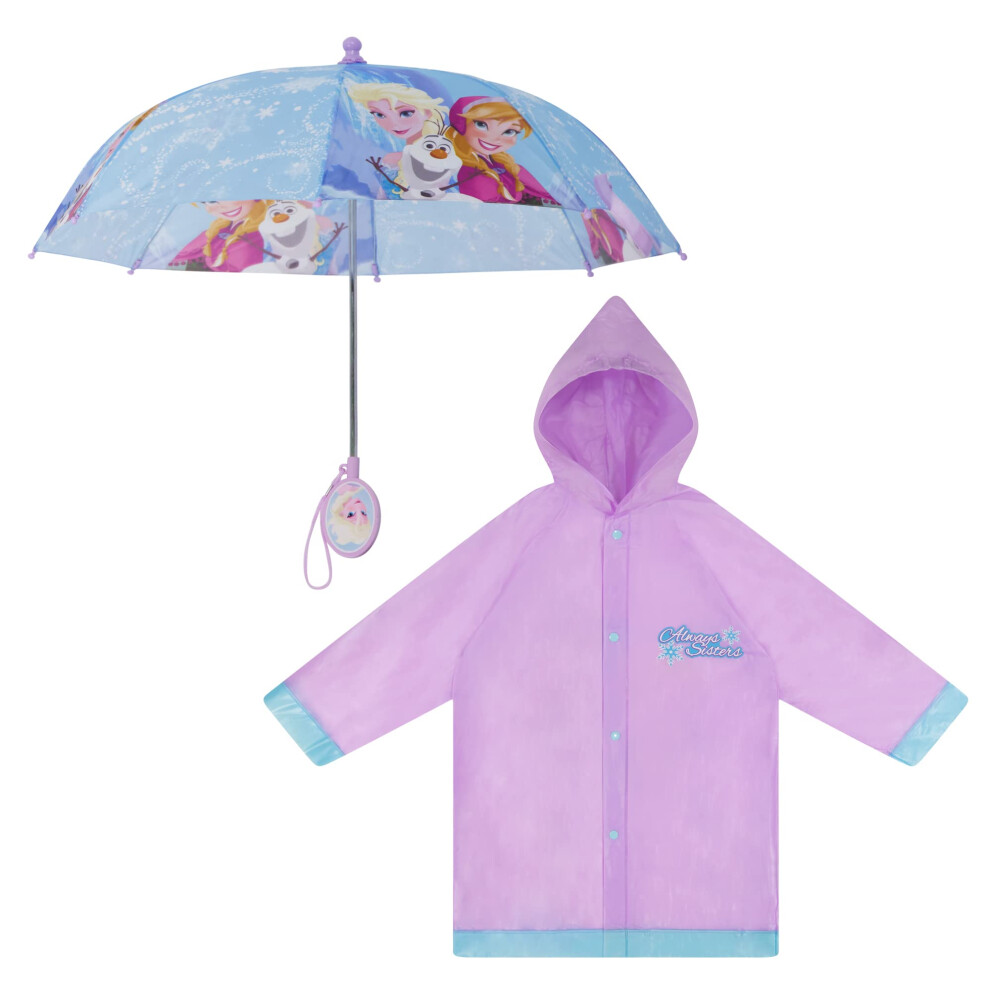 Disney Girls Frozen Kids Umbrella And Slicker, Elsa And Anna Rainwear Set For Age 2-7 Umbrella, Light Purple, Large 6-7 Us