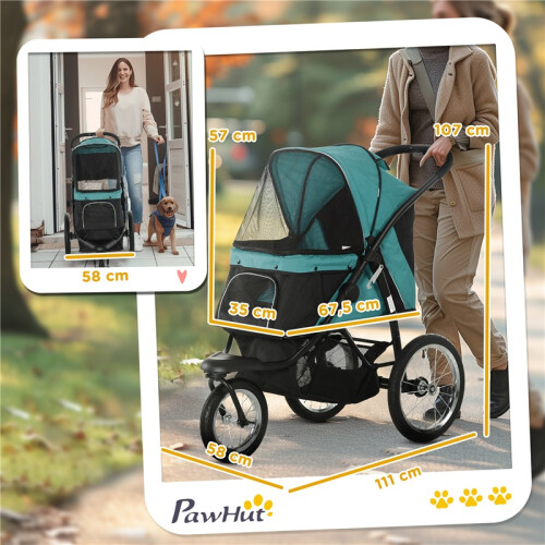 Carrinho para cães e gatos todo-terreno com almofada, verde 2