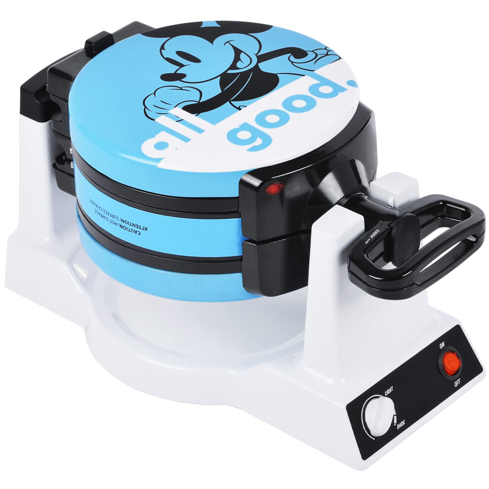 Disney Mickey & Minnie Double Flip Waffle Maker By Select Brands - Waffle Maker - Features Non-Stick Plates - Minnie & Mickey Mouse Waffle Blue