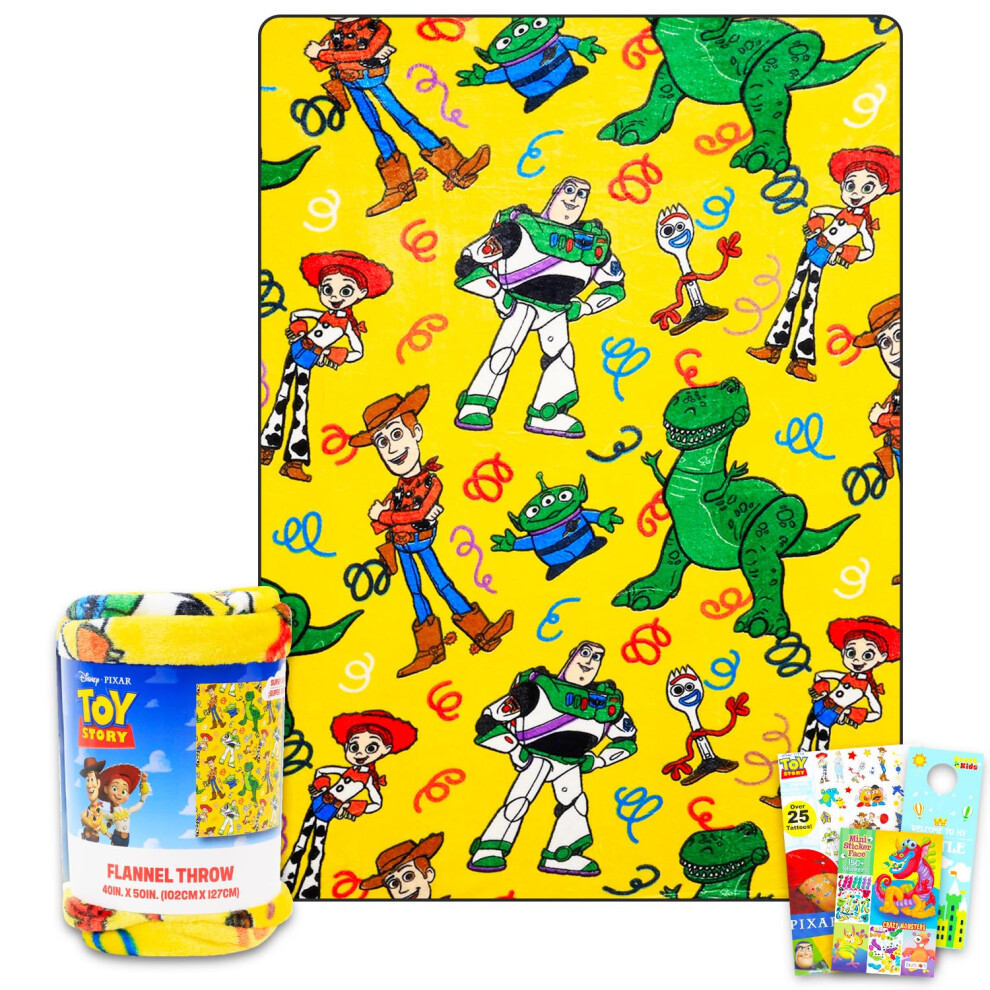 Disney Toy Story Fleece Blanket Set - Bundle With Soft Blanket Plus Tattoos, More For Kids, Adults, Children | Cozy Toy Story Fleece Blanket 40" X 50