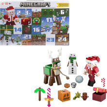 Mattel Minecraft Adventskalender mit 3 Figuren, 17 Zubehörteilen & 4 Aufklebern, 24 tägliche Überraschungen