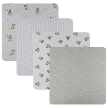 Disney Baby 4-Pack Receiving Blankets - 100% Cotton Flannel, 28" x 28" - Available in Mickey, Minnie, Pooh, Stitch or Angel - Soft Swaddle, Burp & Str