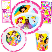 Disney Princess Geschirrset für Mädchen - Küchenzubehör mit Teller, Schüssel, Becher, Stickern und mehr