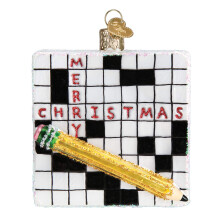 Old World Christmas Crossword Puzzle Black Glass Blown Ornament for Christmas Tree, Handcrafted Holiday Decoration, Games Collection