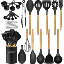 Kitchen Utensils Set, 33 Pcs Non-stick Silicone Cooking Utensils Set, Heat-resistant Silicone, Wooden Utensils for Cooking, Kitchen Gadgets Spatula Se