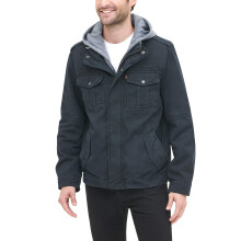 Levi's Men's Washed Cotton Military Jacket with Removable Hood (Standard and Big & Tall), Navy, XX-Large