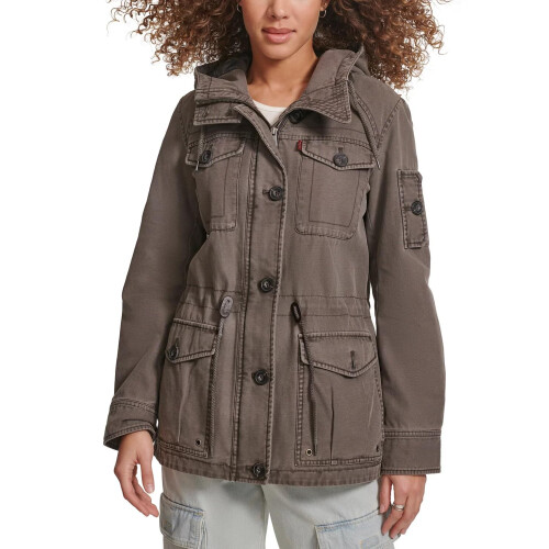 Levi's Levi's Damen Baumwollfeldjacke mit Kapuze, grau, Medium