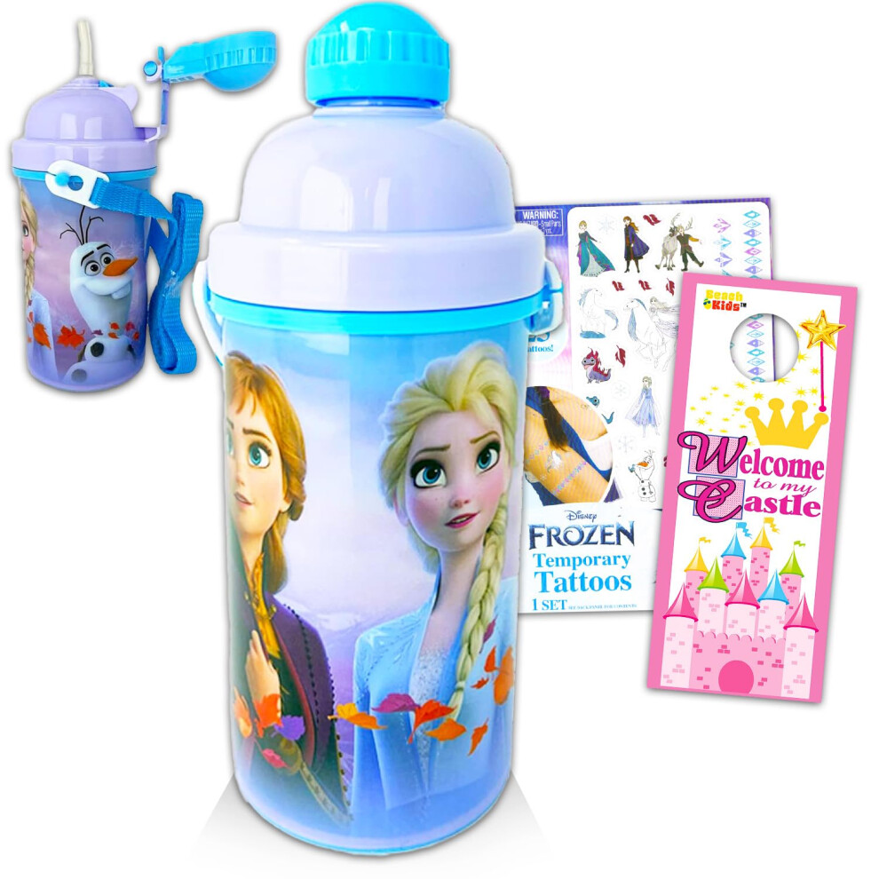 Disney Frozen Water Bottle Set - Bundle With 12 Oz Elsa And Anna Canteen, Tattoos And More | Frozen Sports Tumbler Cup School Supplies For Kids, Girls