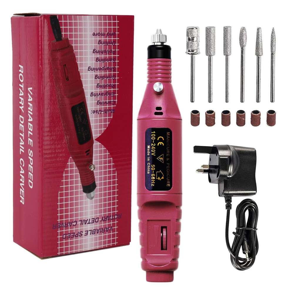 Electric Nail File for Thick Toenails - Portable Drill with Adjustable 3000-20000 RPM, 6 Drill Bits & Sanding Bands