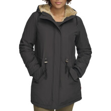 Chaqueta parka con capucha forrada de piel sintética Levi's para mujer (tallas estándar y grandes), negro/marrón