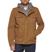 Levi's Men's Washed Cotton Military Jacket with Removable Hood (Standard and Big & Tall), Brown, X-Large
