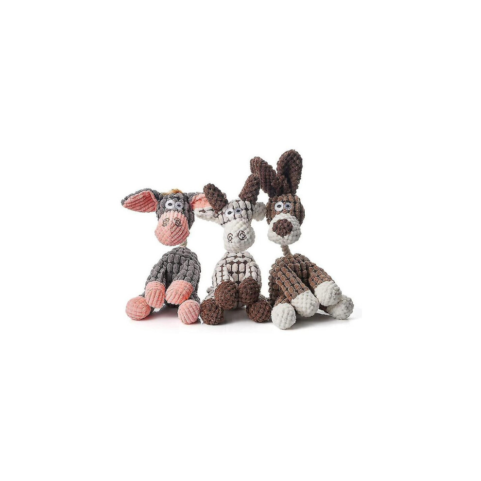 (Beige) 3pcs Indestructible Robust Donkey, Squeaky Dog Toys For Aggressive Chewers, Stuffed Dog Toy Plush Dog Toy