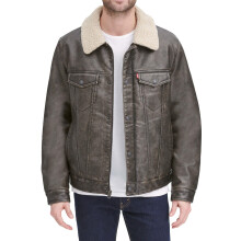 Levi's Men's Faux Leather Sherpa Trucker Jacket, Dark Brown/Quilted Lining, XX-Large