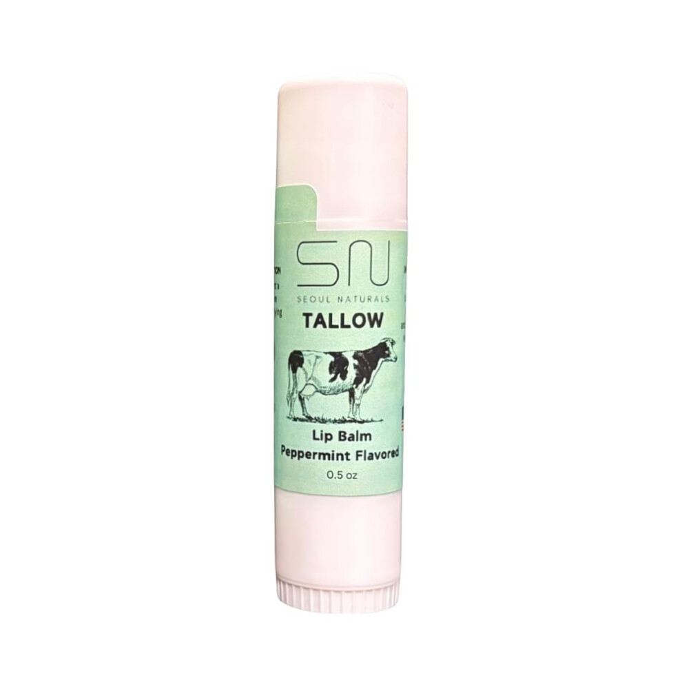 Seoul Naturals Tallow Lip Balm, Peppermint Flavored, K Beauty, 0.5 Oz