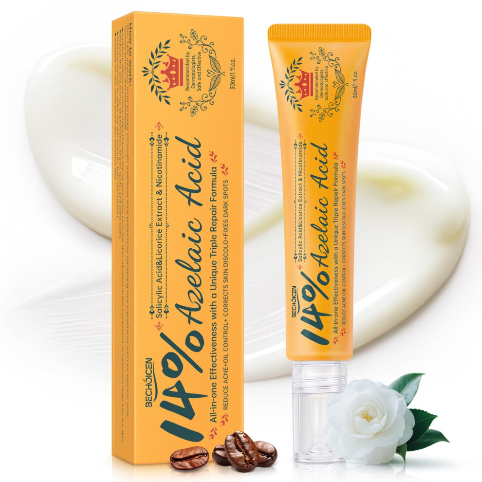 Bechoicen Cream Azelaic Acid 14% Acne For Face,With Niacinamide & Salicylic Acid, Evens Skin Tone And Repairs Skin Barrier, 1Oz