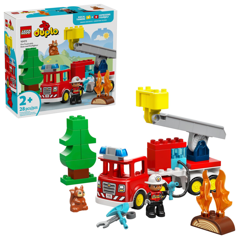 Lego Duplo Town Fire Truck With Hose And Firefighter Building Toy For Toddlers - Learning Play Set For Boys & Girls, Ages 2+ - Building Blocks For Mot