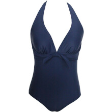 Maillot de Bain Une Pièce Femme Style Rétro Rockabilly Décolleté Halter et Découpe Ventre Bleu Marine Taille S 36