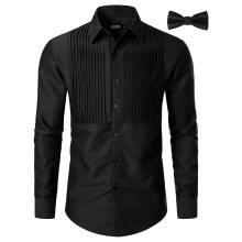 Herren Smokinghemd mit langen Ärmeln zum Knöpfen Schwarz XL — hemd smoking herren, schwarzes hemd mit knöpfen, formelles hemd xl, hemd mit fliege