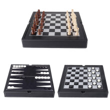 GSE Games & Sports Expert 12.5" Premium Leather 3-in-1 Chess, Checker and Backgammon Board Game Combo Set, Classic Board Strategy Game for Kids & Adul