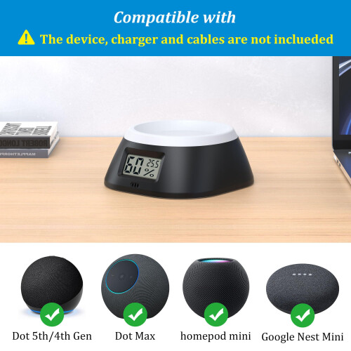 PlusAcc Stand for Dot Max & Dot & Nest Mini, Black with Thermometer 1