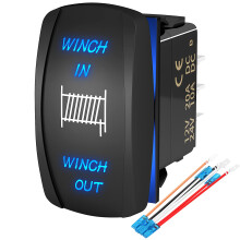 Winch Switch Momentary (ON)-Off-(ON) 7 Pin Rocker Switch 20A 12V 10A 24V DC Waterproof Blue for ATV UTV
