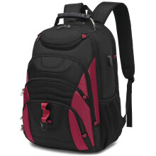 Sac à dos pour ordinateur portable - Sac d'école 17.3 pouces, Noir/Rouge russet