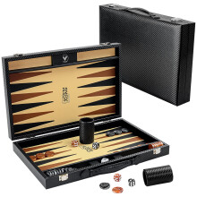 Backgammon Sets für Erwachsene, 15 Zoll Backgammon Spielbrett, Premium Carbon Fiber PU Leder Set, mit Steinen & Würfeln