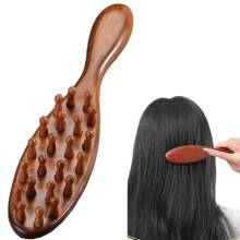 Brown Sandalwood Loc Brush For Dreads, Wooden Round Dreadlock Scalp Comb Long Teeth No Static Dread Massager Dandruff Head Curly Pro Scrubber Defining