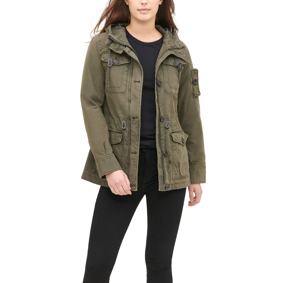 Levi's Women's Cotton Four Pocket Hooded Field Jacket, Army Green, Xs