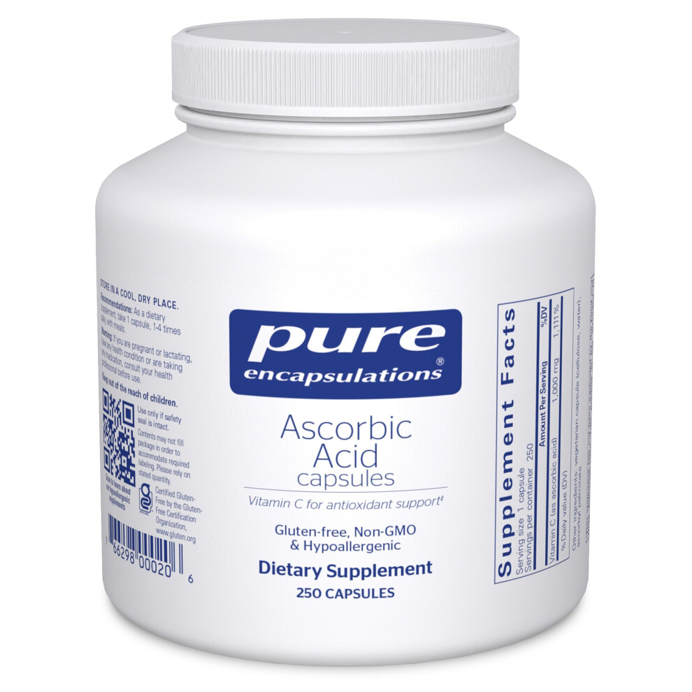 Pure Encapsulations Ascorbic Acid Capsules - 1,000 Mg Vitamin C - Antioxidant & Immune Support* - High-Potency Vitamin C - Vegan & Non-Gmo - 250 Capsu