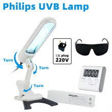 UVB 311nm Skin Treatment Lamp Kit (PLS 9W/01/2P) - Table Lamp with UV Tube, Glasses & Timer (UK Plug)