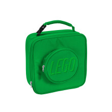 Caja de Almuerzo LEGO Verde, Aislada y Duradera, Bolsillo con Cierre de Ladrillo 1x2, Asa Acolchada