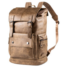 CHAO RAN Sac à dos en cuir pour hommes, sac vintage noir étanche pour ordinateur 16 pouces, travail et voyage - (Marron)