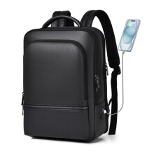 CHAO RAN Läder Laptop Ryggsäck för Män Passar 15,6 Tum Laptop, USB Laddningsport