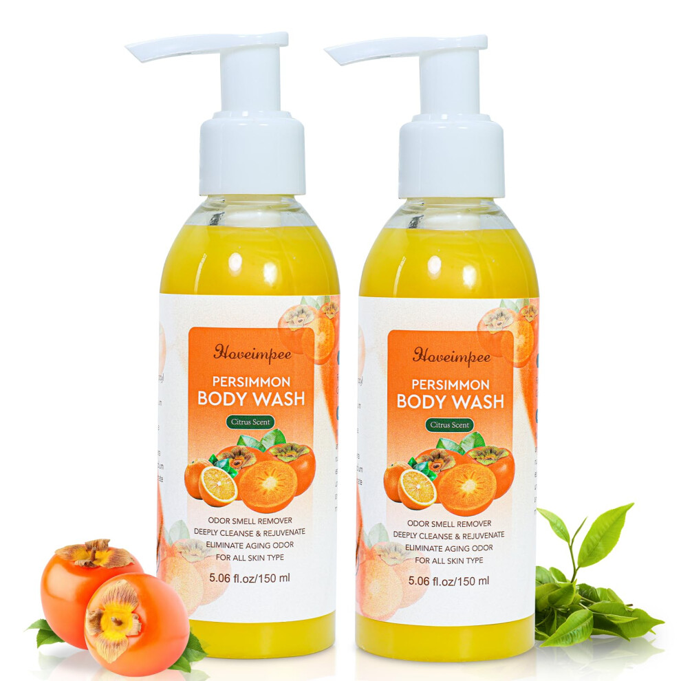 Hoveimpee 2 Pack Persimmon Body Wash Odor Eliminator, Deodorizing Persimmon Soap For Old People Smell Nonenal Soap, Cleansing And Purifying, Travel Si