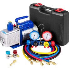 VEVOR Vacuum Pump 4.8CFM 1/3 HP Single Stage HVAC A/C Refrigeration Kit 5PA Ultimate Vacuum Manifold Gauge Set R410A R134A R22 HVAC AC, 4-Way Manifold