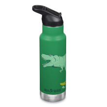 Klean Kanteen 12 oz Classic Kid's Insulated Water Bottle with Flip Seal Sport Cap - 100% Leakproof Cap - BPA-Free - Stainless Steel Material - Dino Sk