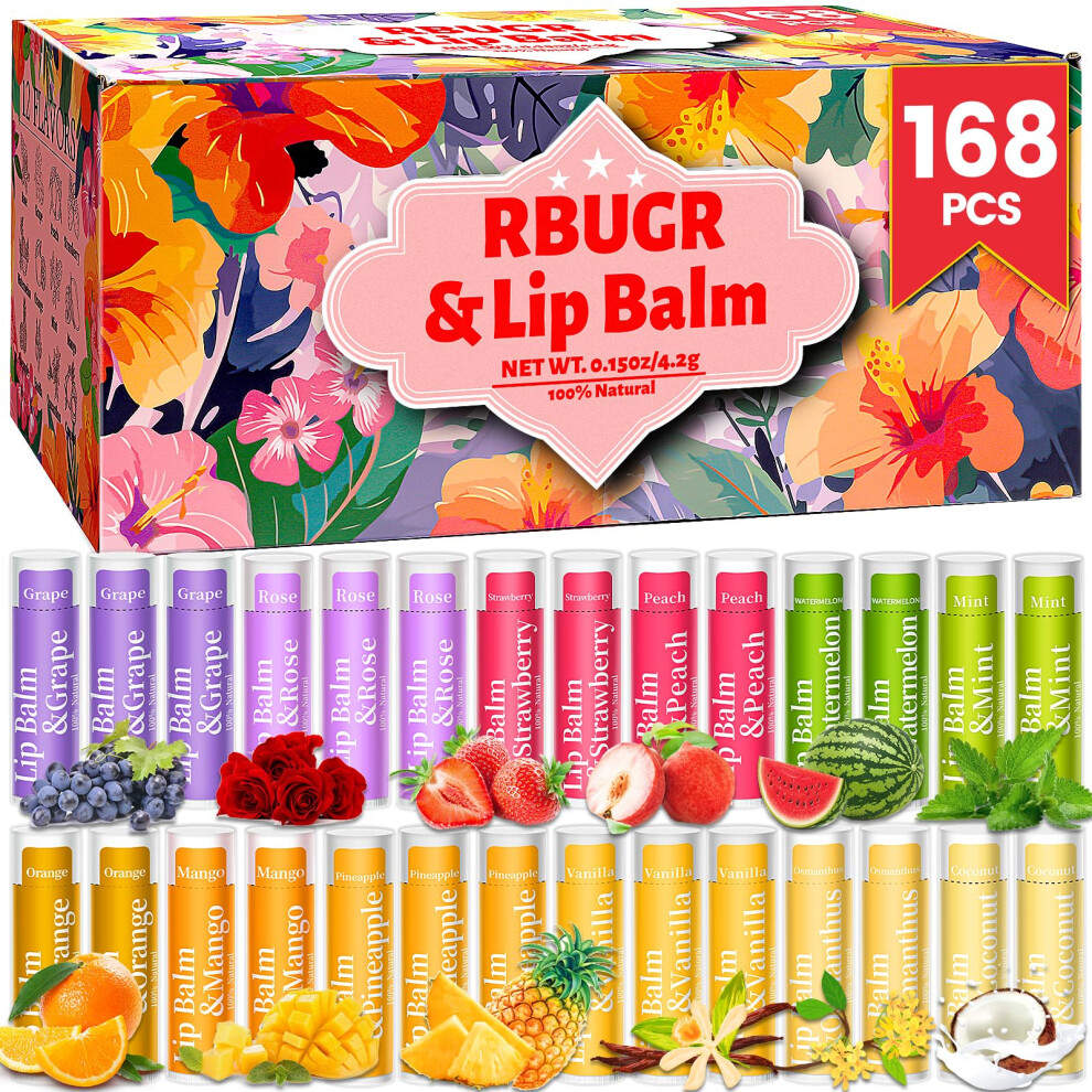 Rbugr 168 Pcs Lip Balms Bulk 168 Pcs Lip Balm Bulk, 12 Flavored Lip Balm Pack For Women