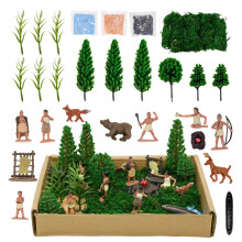 LuciPaw 28 PCS Native American Indians Figurer leksaker Set, Inkluderar plastfigurer, träd, mossa, sand, stenar