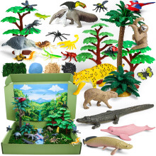 LuciPaw 33PCS Regnskogsdjur Figurer Set, Diorama Projekt Leveranser Inkluderar Tropiska Djur Figurer