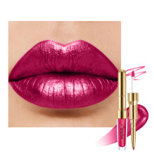 Depuplum Plommon Metallic Läppstift och Läppkontur Combo Makeup 2-i-1 Skimmer Glitter Läppstift för Kvinnor